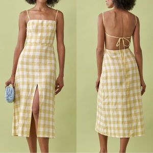 Reformation Nia Linen Dress Dandelion Check